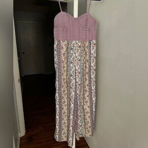 BOG Collective Jumpsuit Romper Lavender Boho Floral Corset Bra Top Smocked Back